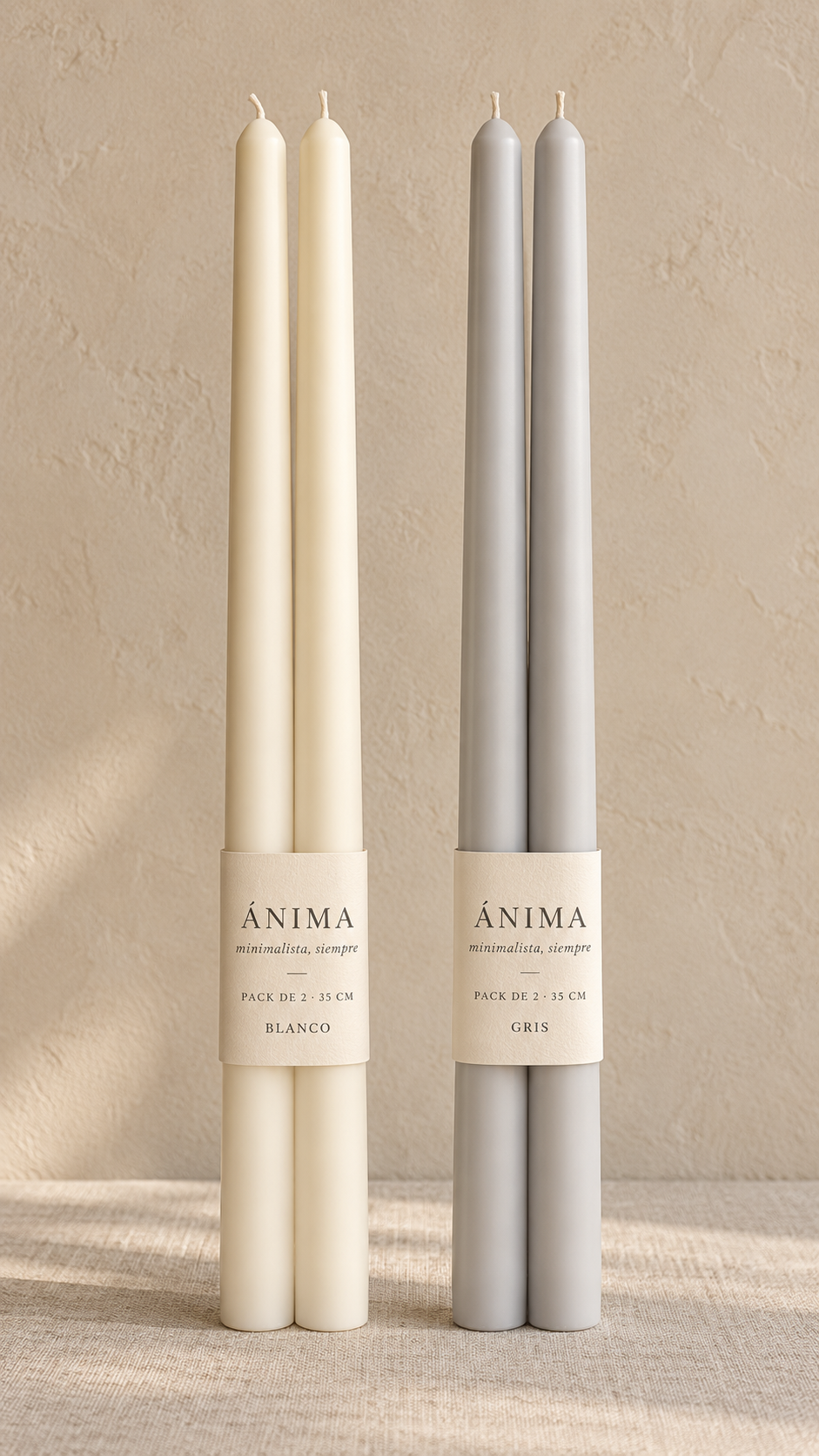 Pack de 2 velas rectas de 15 cm en blanco y gris ÁNIMA