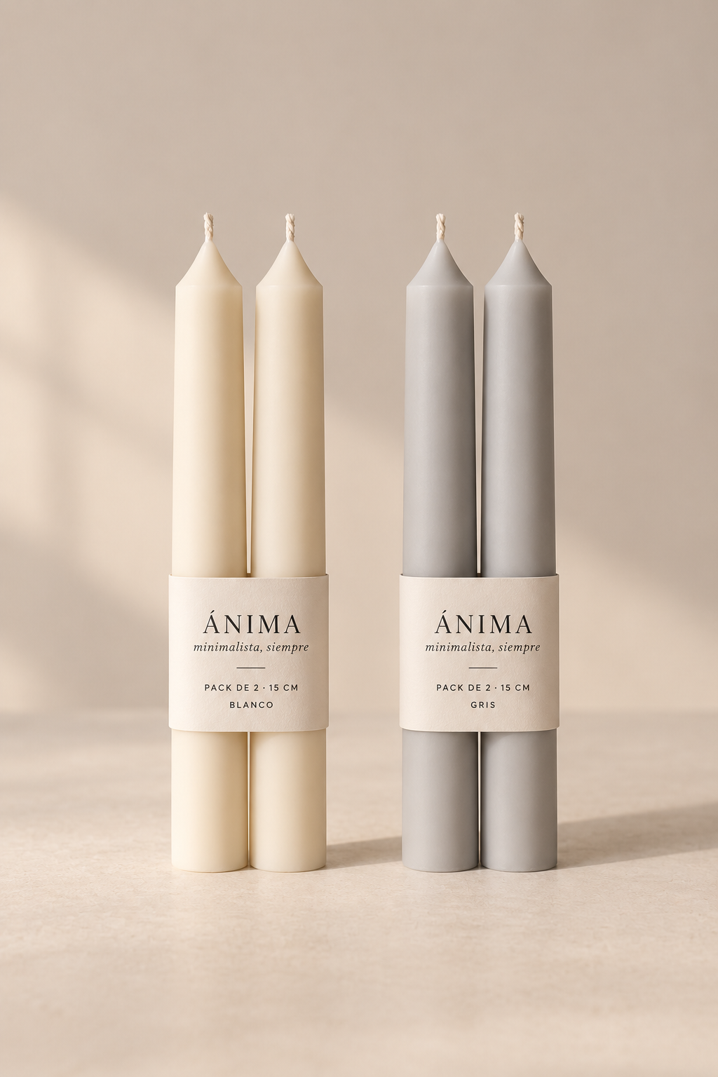 Pack de 2 velas rectas de 35 cm en blanco y gris ÁNIMA